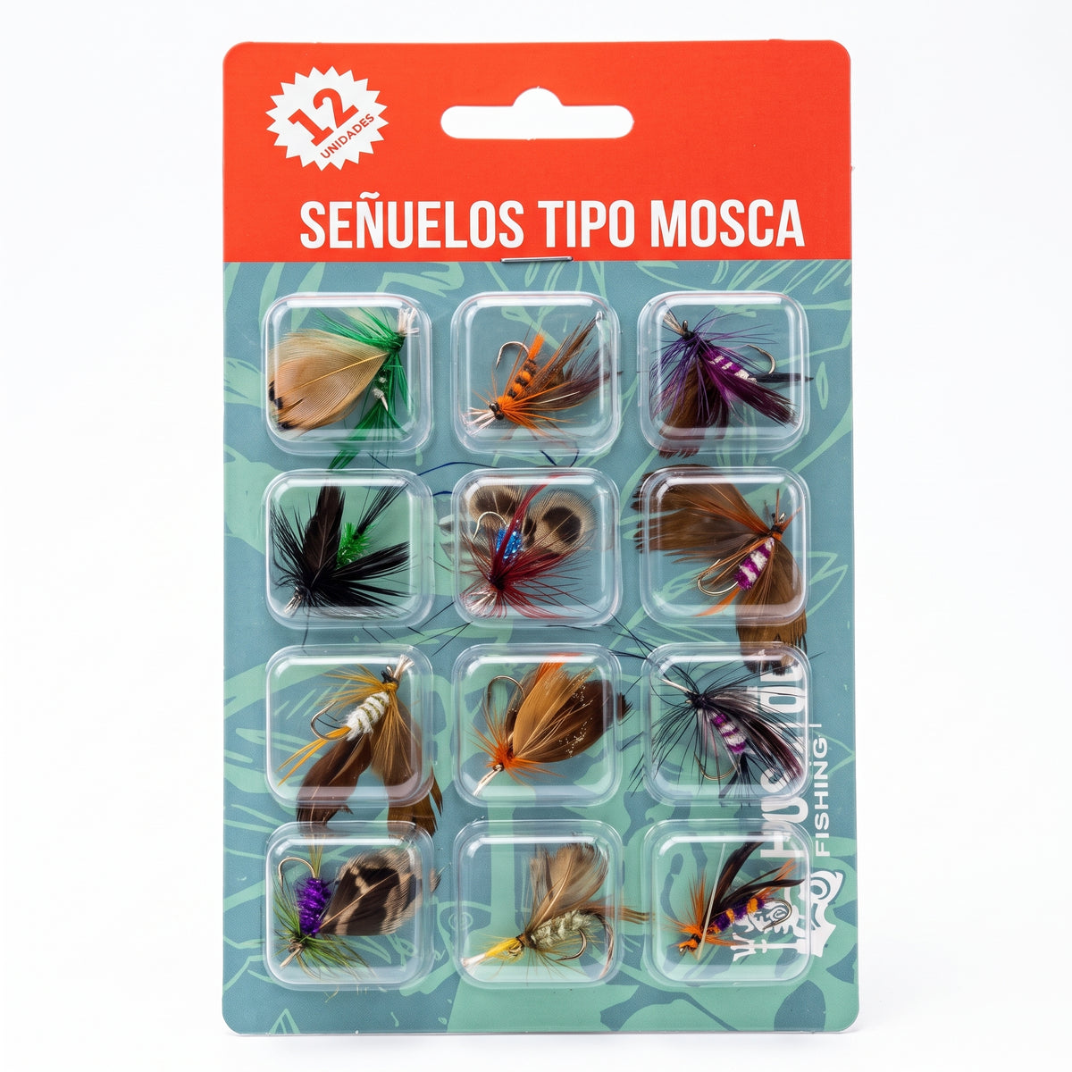 Kit de 12 Señuelos Tipo Mosca Hustle Fishing